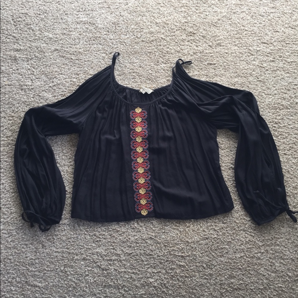 Black embroidered cold shoulder top from PAC SUN